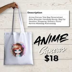 Anime Canvas Tote Bag - White
